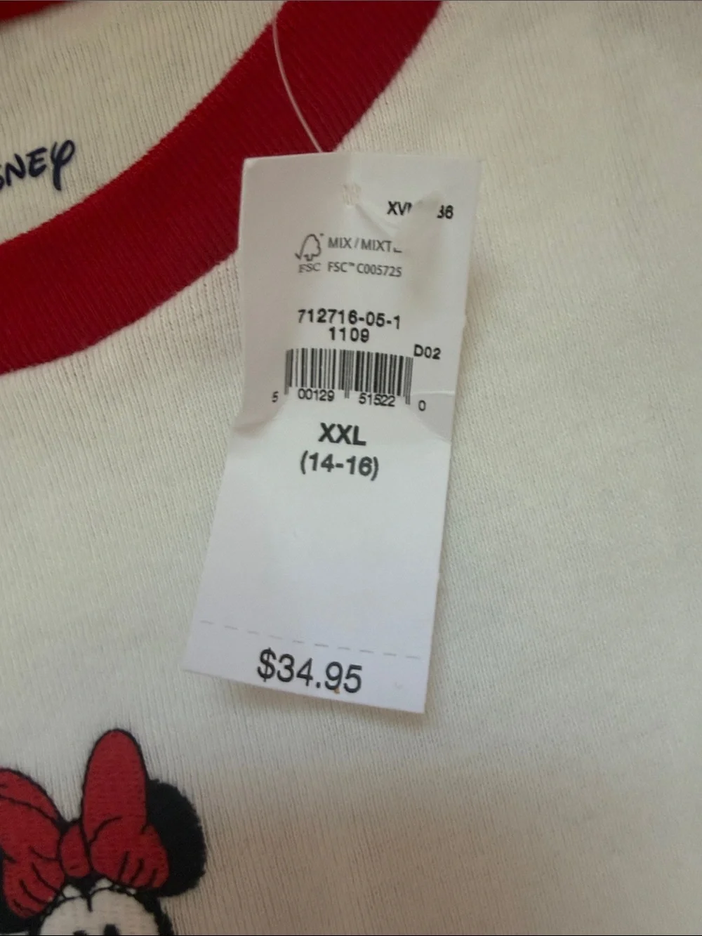 Girls Disney Red & White Minnie Raglan Long Sleeve Tee